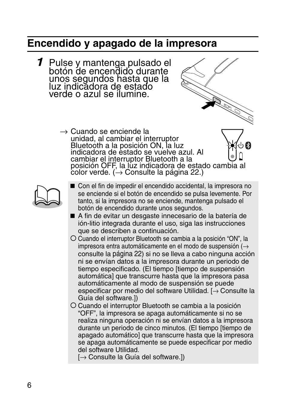 Encendido y apagado de la impresora | Brother MOBILE PRINTER MW-140BT User Manual | Page 66 / 86