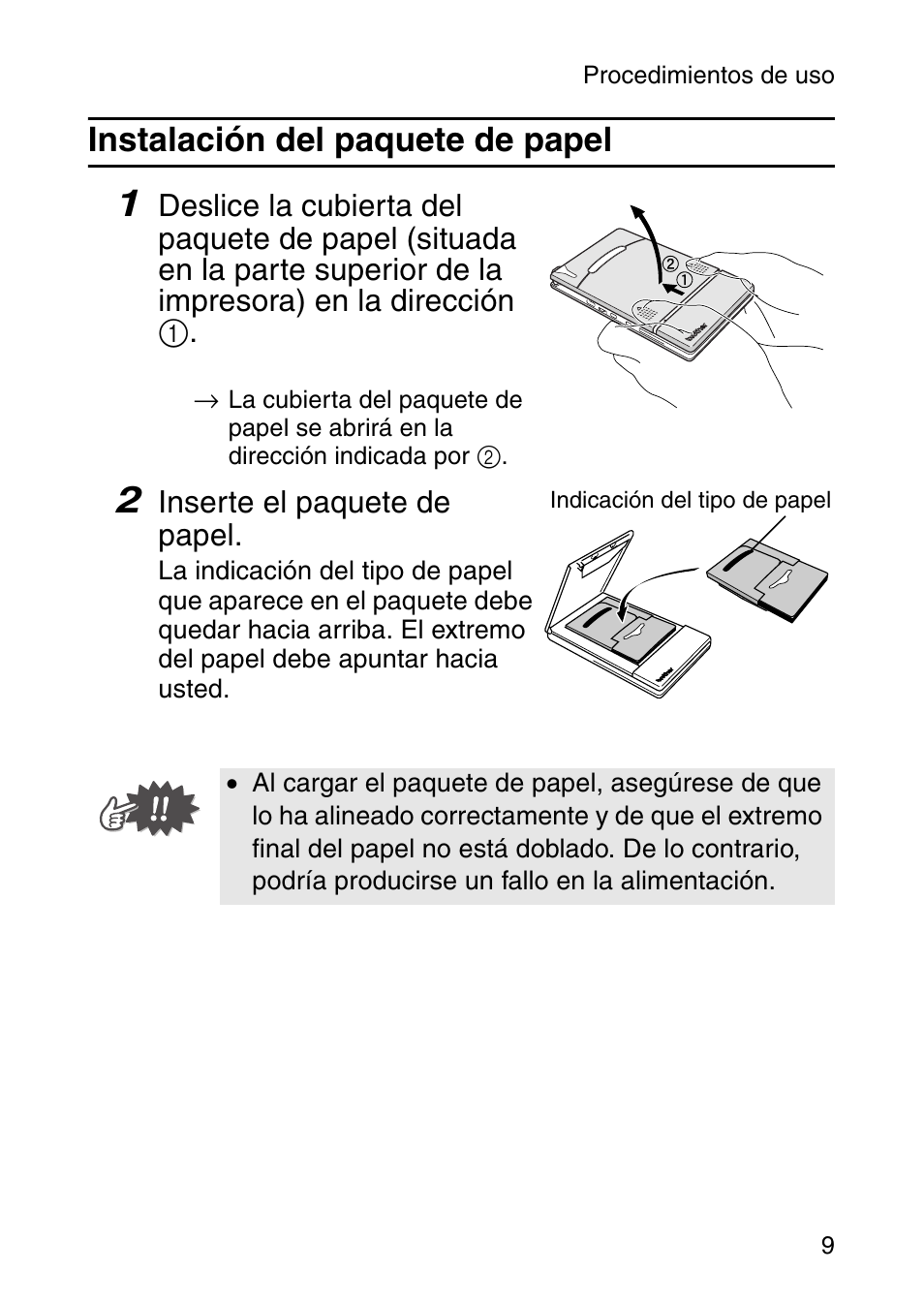 Instalación del paquete de papel | Brother MOBILE PRINTER MW-140BT User Manual | Page 69 / 86