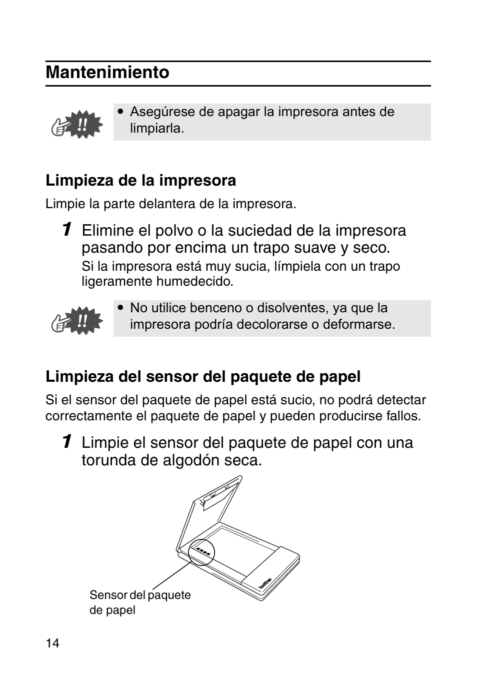 Mantenimiento | Brother MOBILE PRINTER MW-140BT User Manual | Page 74 / 86