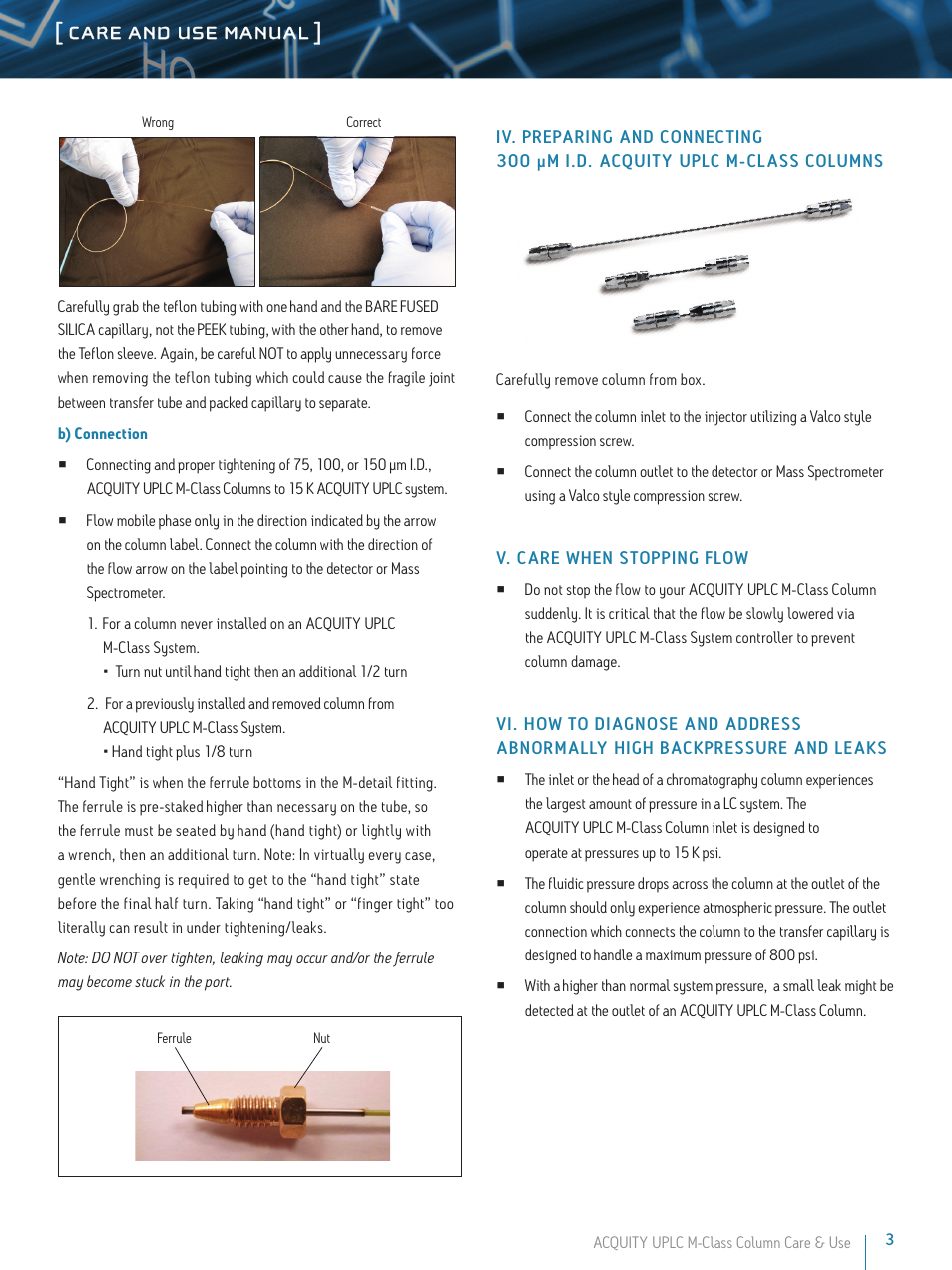 Care and use manual | Waters ACQUITY UPLC M-Class Columns User Manual | Page 3 / 9