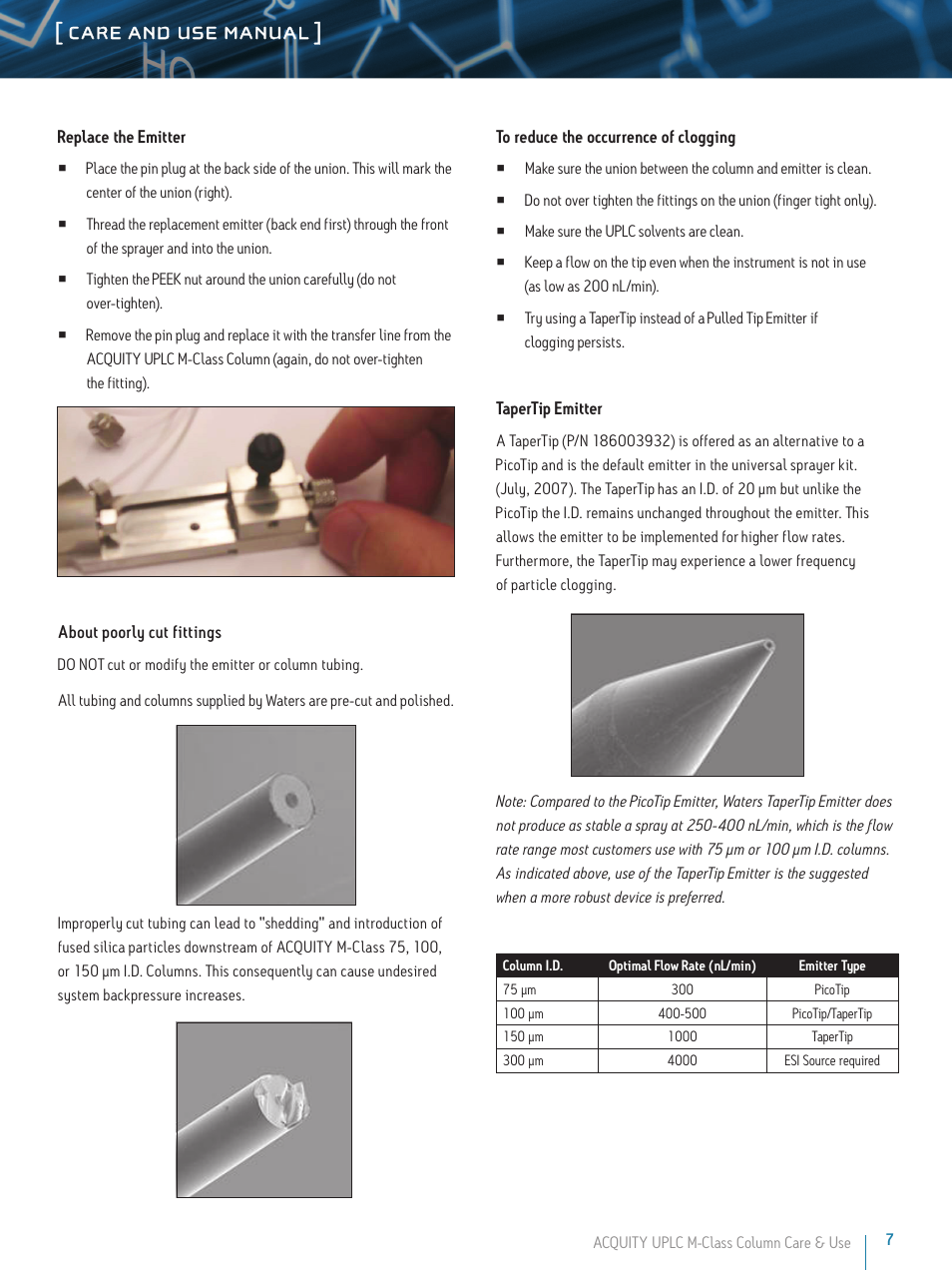 Care and use manual | Waters ACQUITY UPLC M-Class Columns User Manual | Page 7 / 9