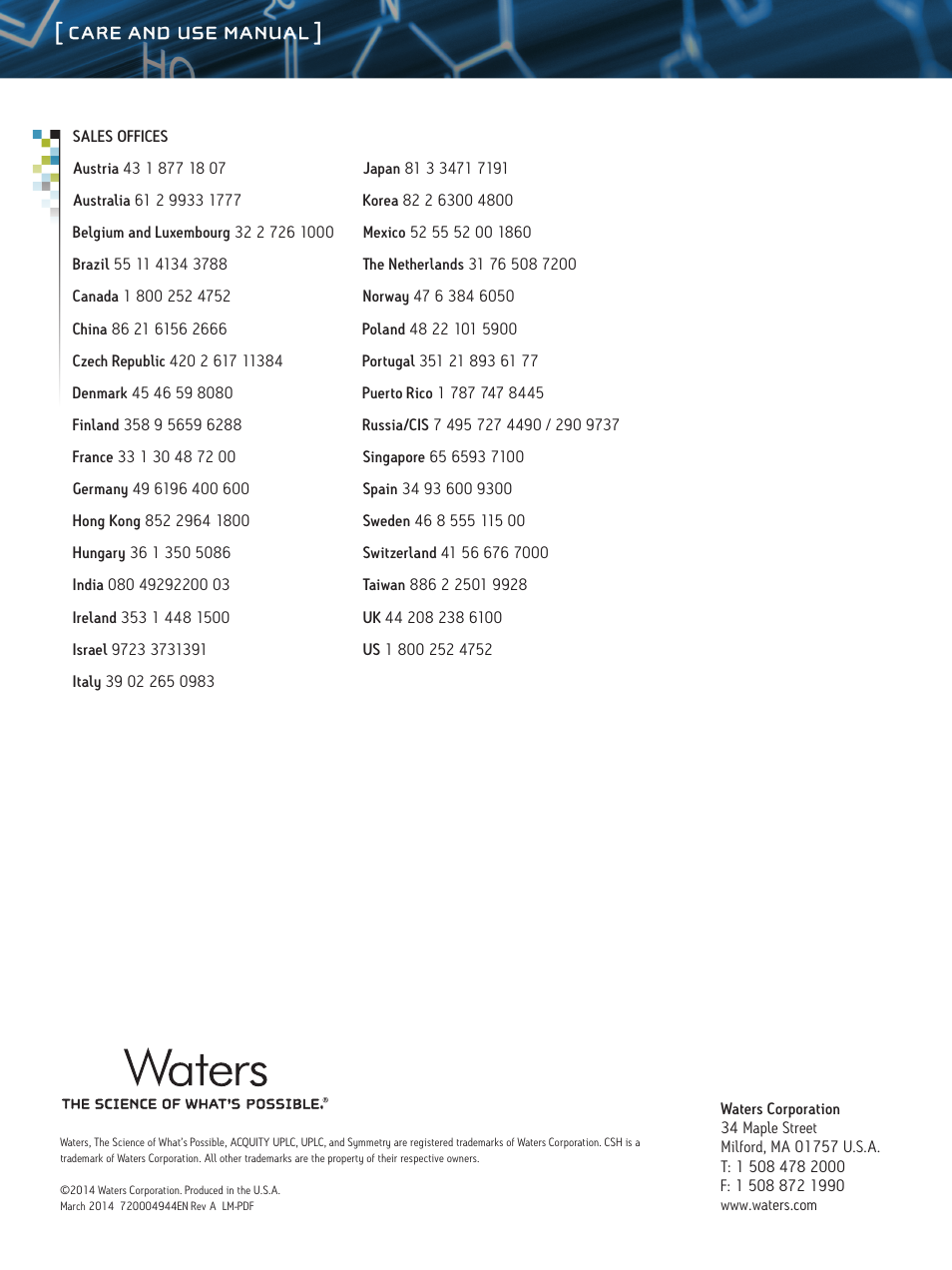 Care and use manual | Waters ACQUITY UPLC M-Class Columns User Manual | Page 9 / 9