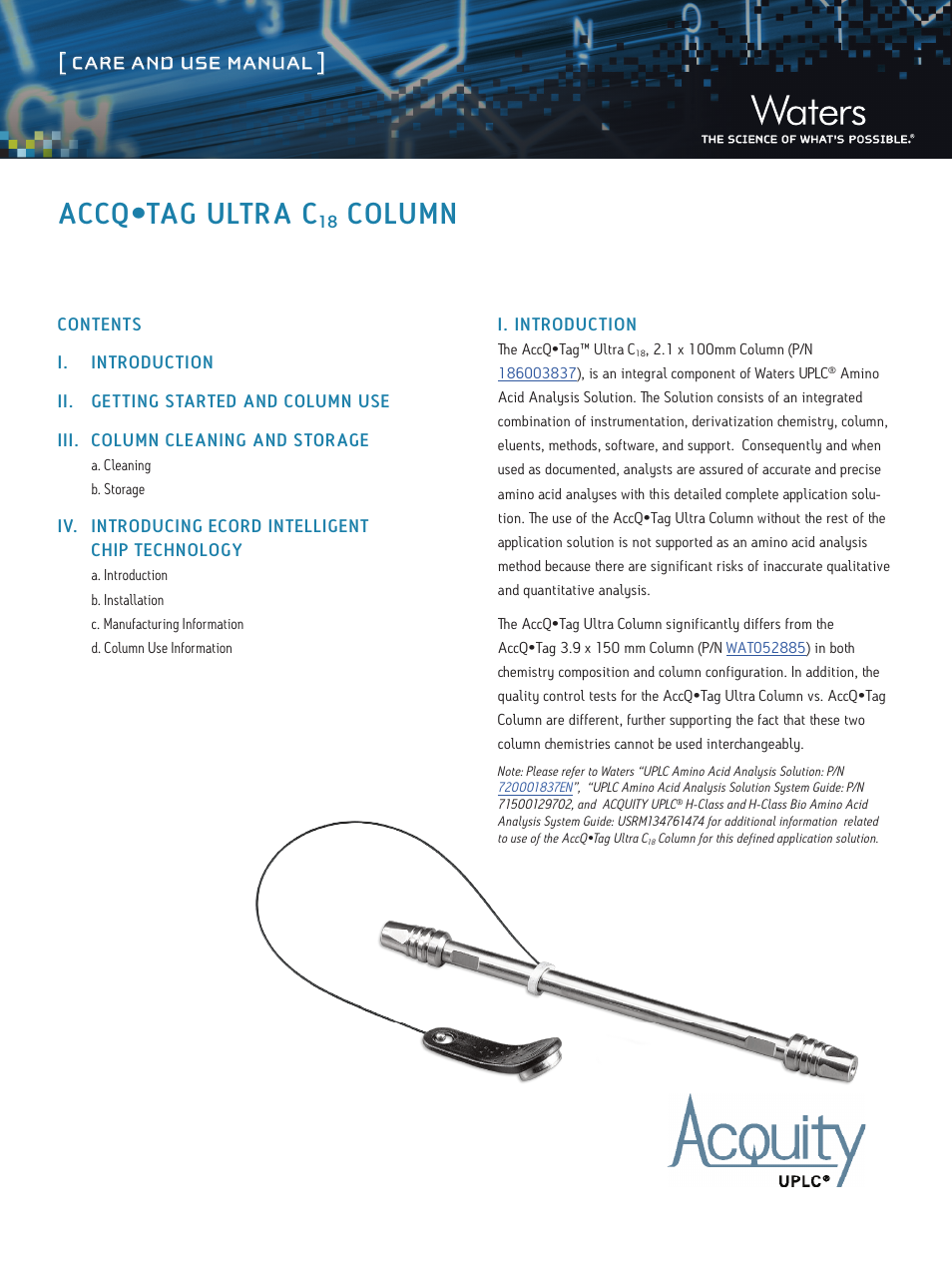 Waters AccQ-Tag Ultra C18 Column User Manual | 3 pages