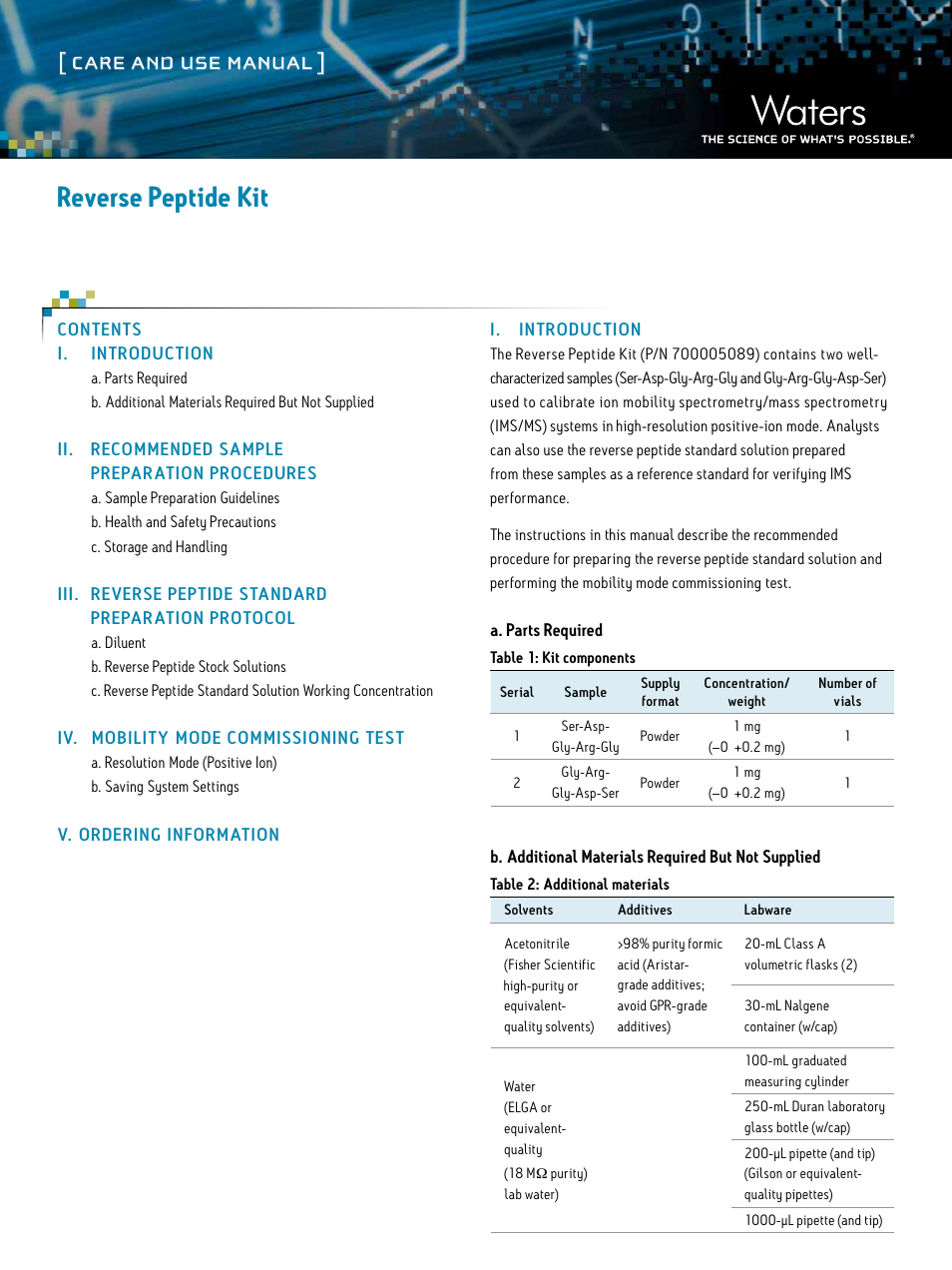 Waters Reverse Peptide Kit User Manual | 4 pages