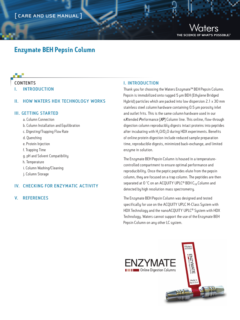 Waters Enzymate BEH Pepsin Columns User Manual | 5 pages