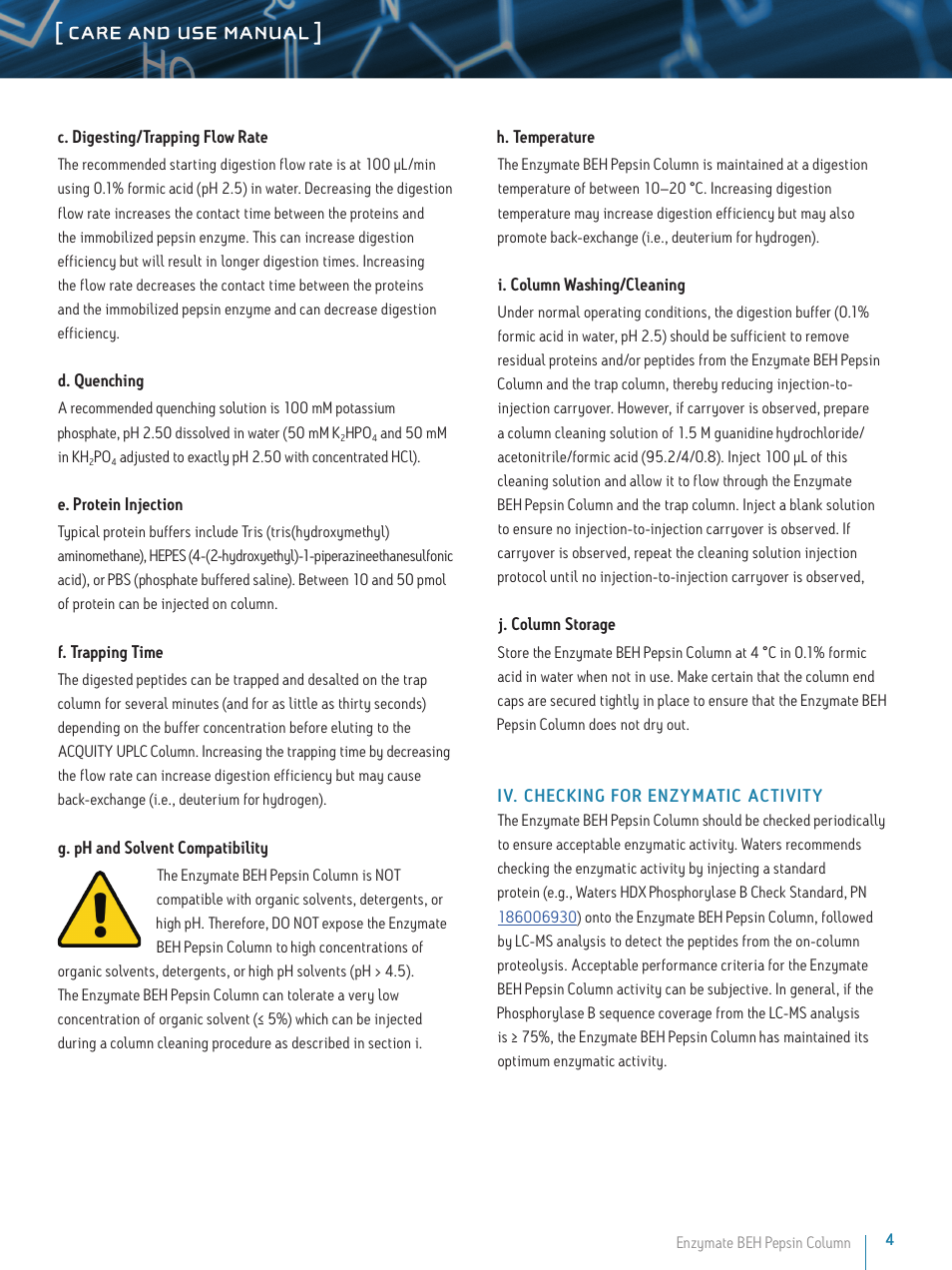 Care and use manual | Waters Enzymate BEH Pepsin Columns User Manual | Page 4 / 5