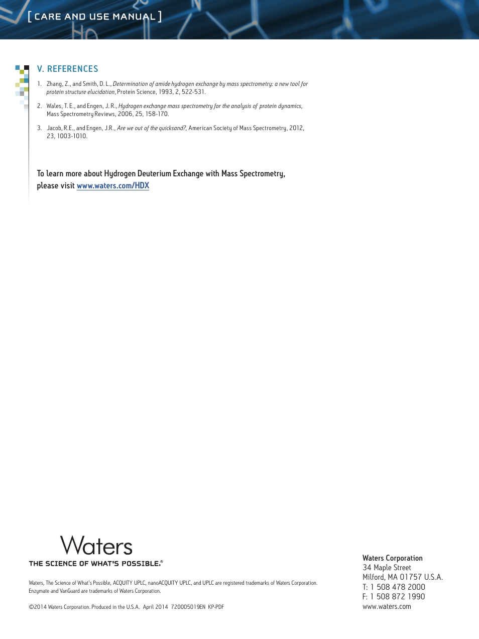 Care and use manual | Waters Enzymate BEH Pepsin Columns User Manual | Page 5 / 5