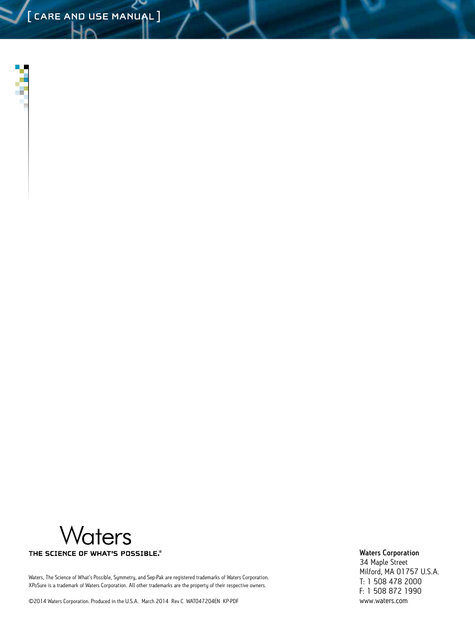 Care and use manual | Waters Sep-Pak XPoSure Aldehyde Sampler User Manual | Page 11 / 11