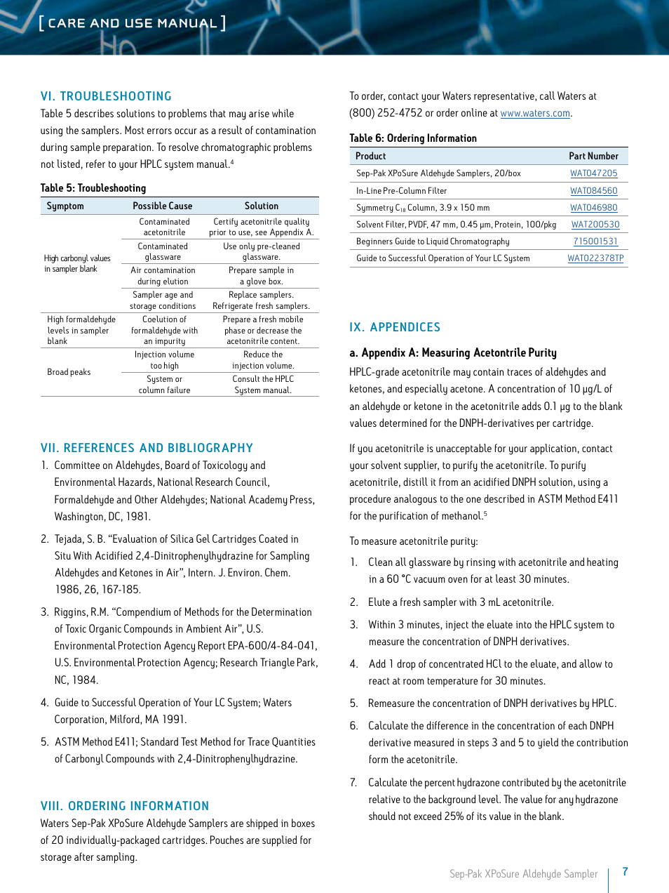 Care and use manual | Waters Sep-Pak XPoSure Aldehyde Sampler User Manual | Page 7 / 11