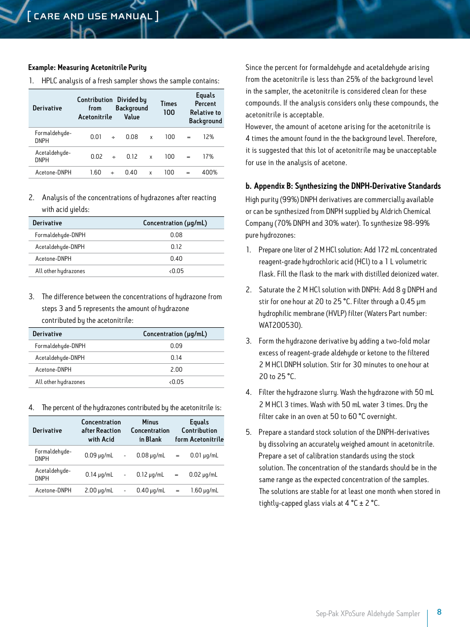 Care and use manual | Waters Sep-Pak XPoSure Aldehyde Sampler User Manual | Page 8 / 11