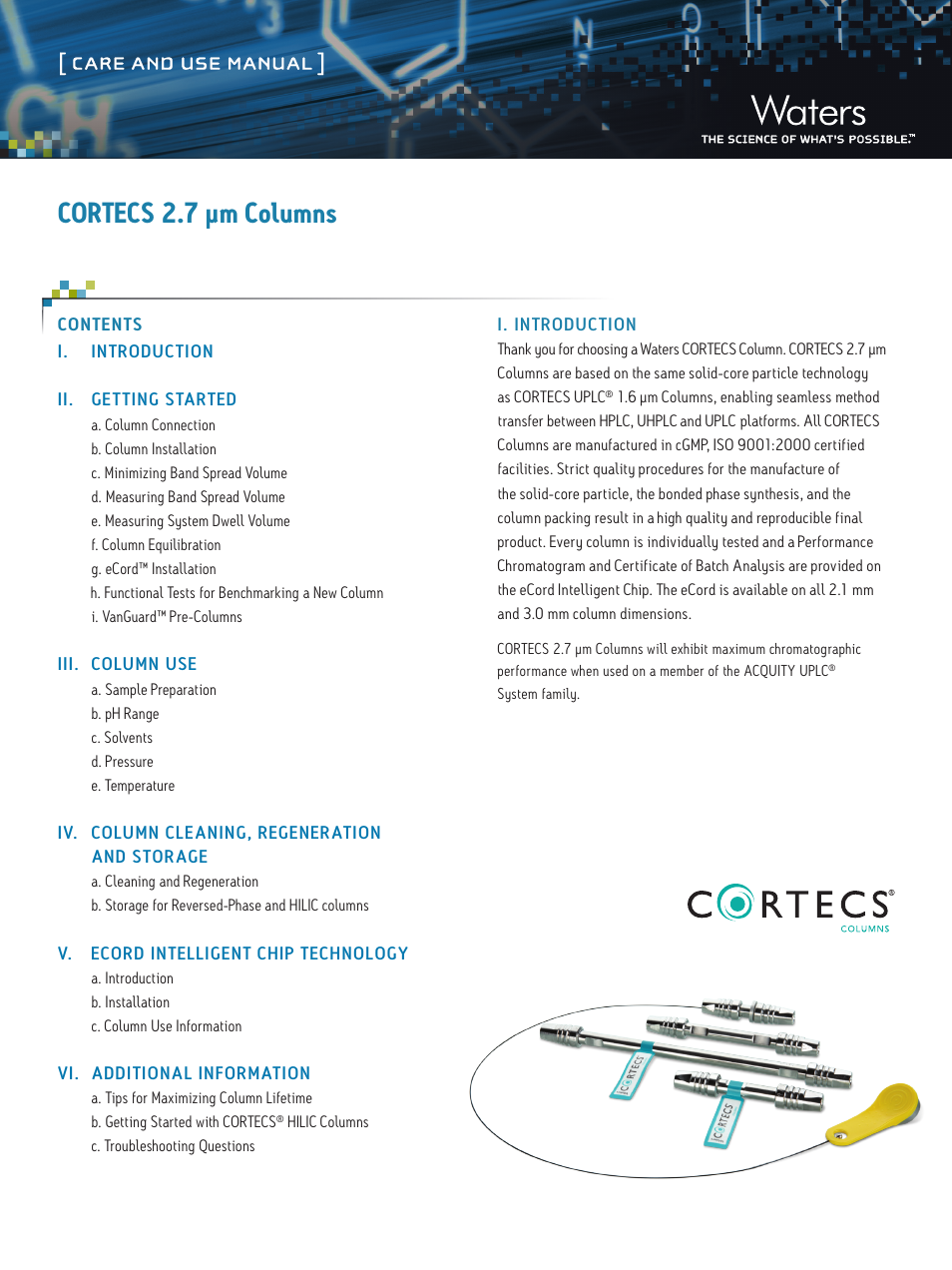 Waters CORTECS 2.7 um Columns User Manual | 8 pages