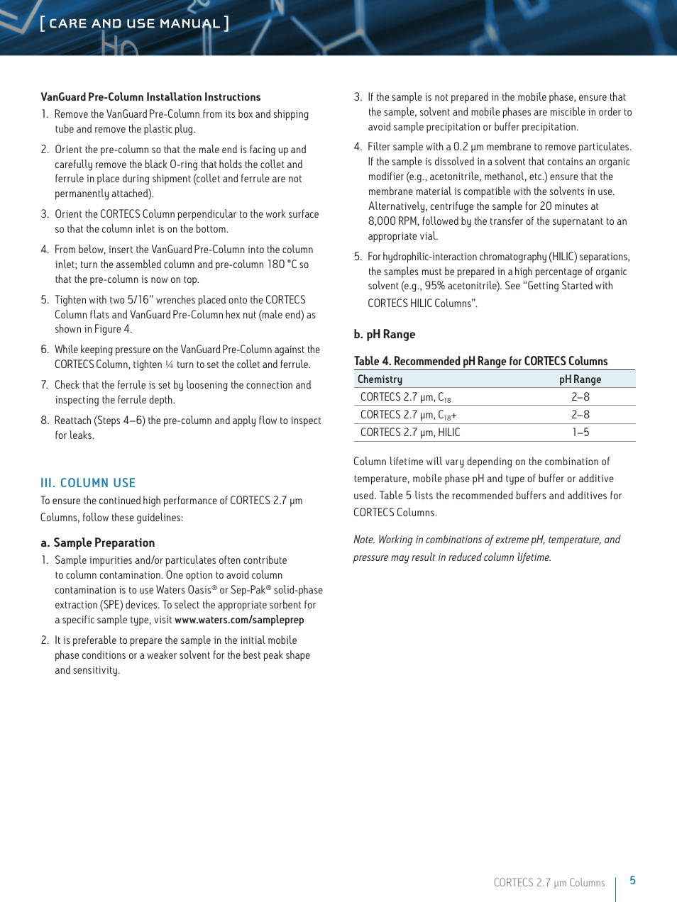 Waters CORTECS 2.7 um Columns User Manual | Page 5 / 8