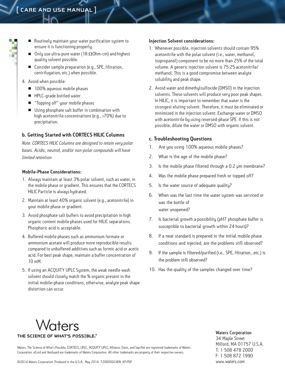 Waters CORTECS 2.7 um Columns User Manual | Page 8 / 8