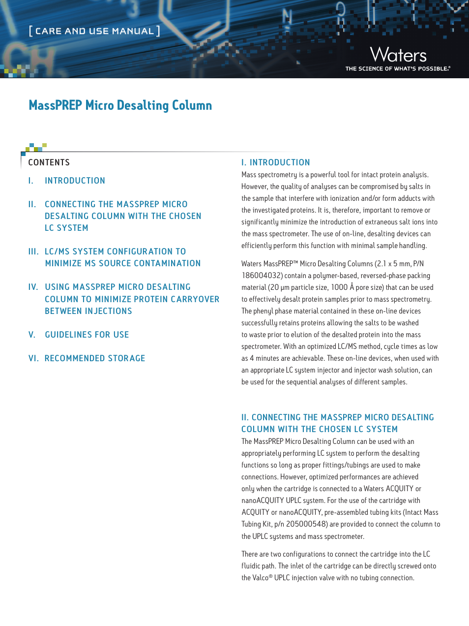 Waters MassPREP Micro Desalting Column User Manual | 3 pages