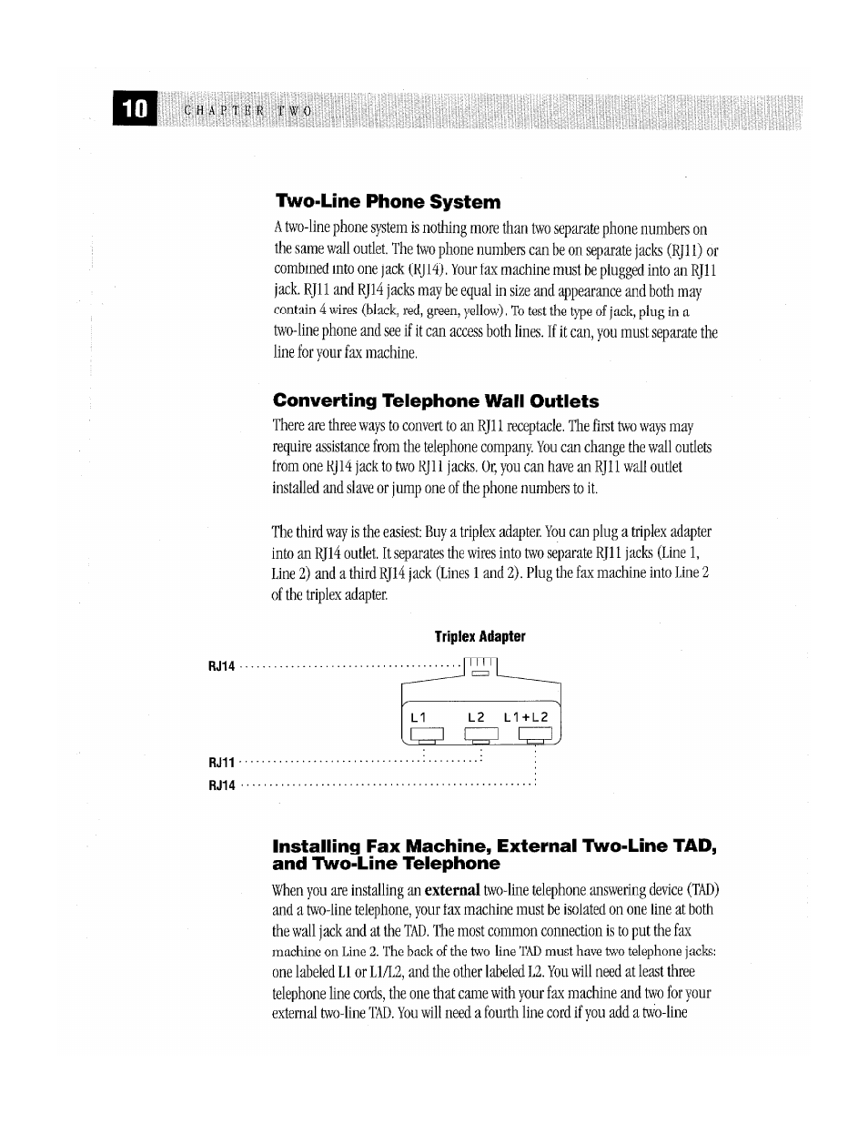 Two-line phone system, Converting telephone wall outlets | Brother MFC-370MC User Manual | Page 18 / 108