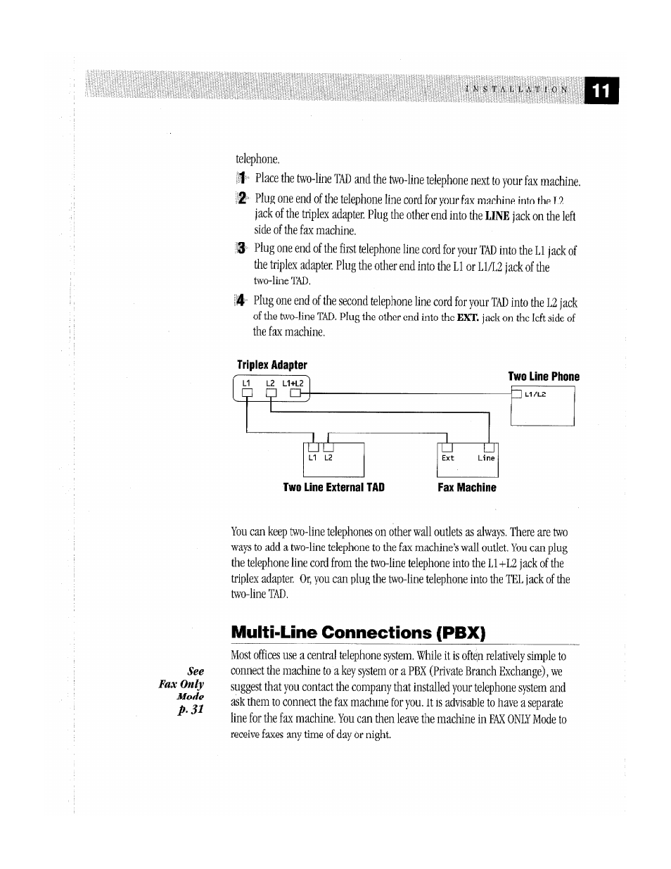 Multi-line connections (pbx) | Brother MFC-370MC User Manual | Page 19 / 108