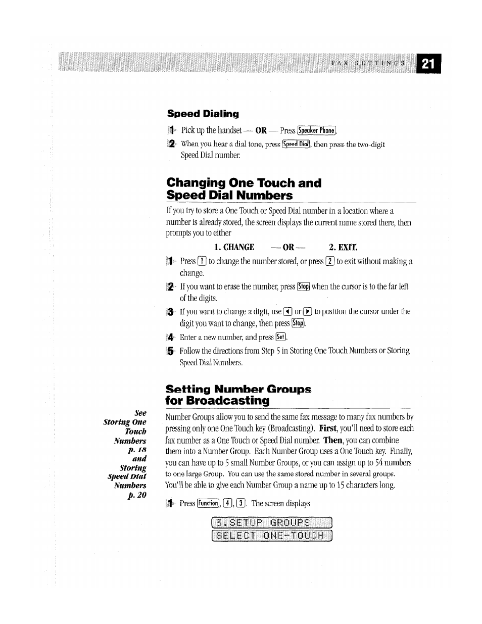 Changing one touch and speed dial numbers, Setting number groups for broadcasting, Sililisismbilliilir | Brother MFC-370MC User Manual | Page 29 / 108