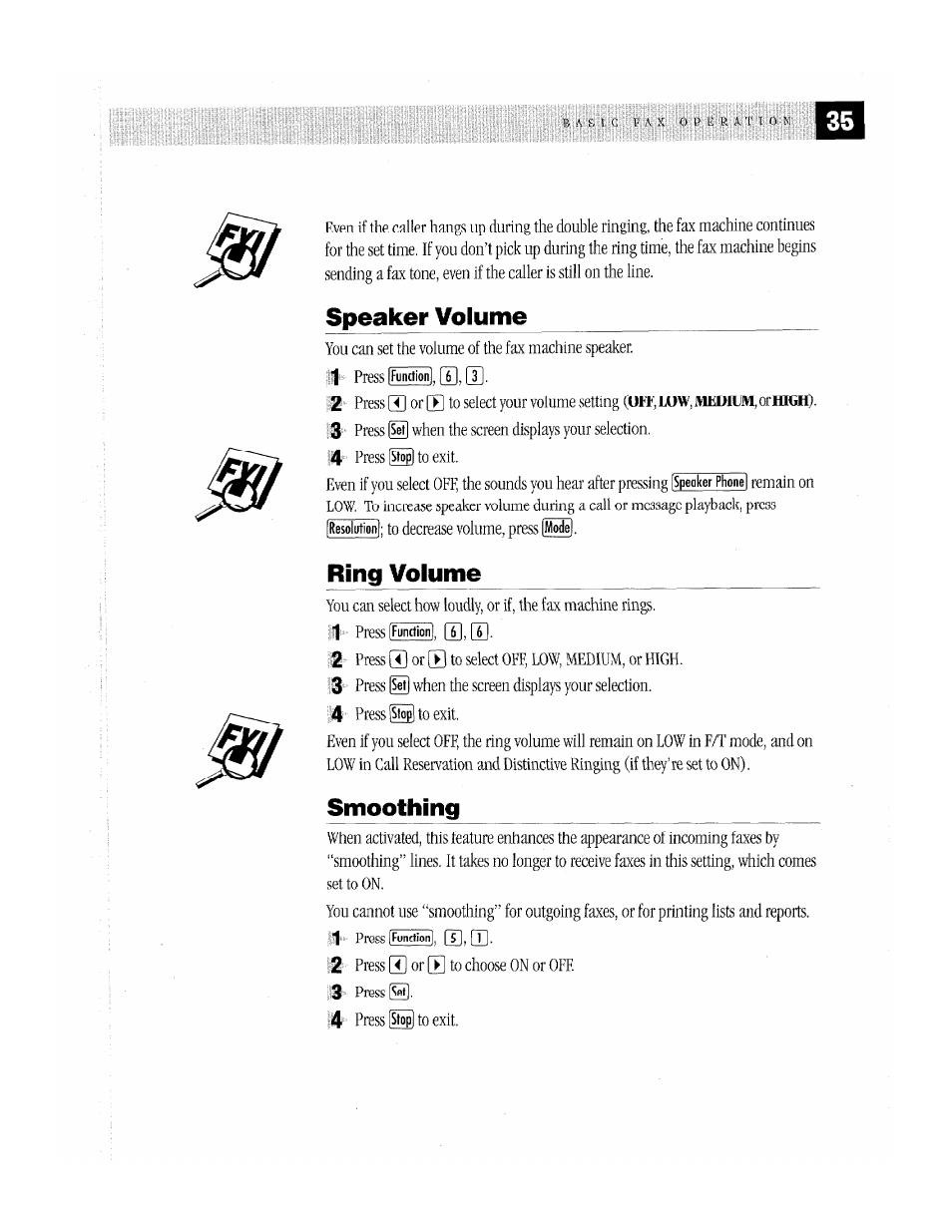 Speaker volume, Ring volume, Smoothing | Brother MFC-370MC User Manual | Page 43 / 108