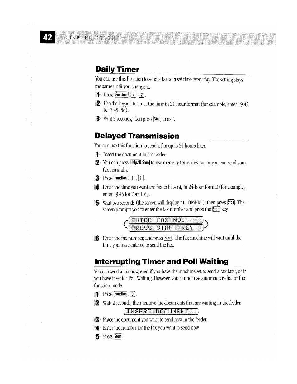 Daily timer, Delayed tyansmission, Interrupting timer and poll waiting | Daily timer delayed transmission, Tl, it | Brother MFC-370MC User Manual | Page 50 / 108