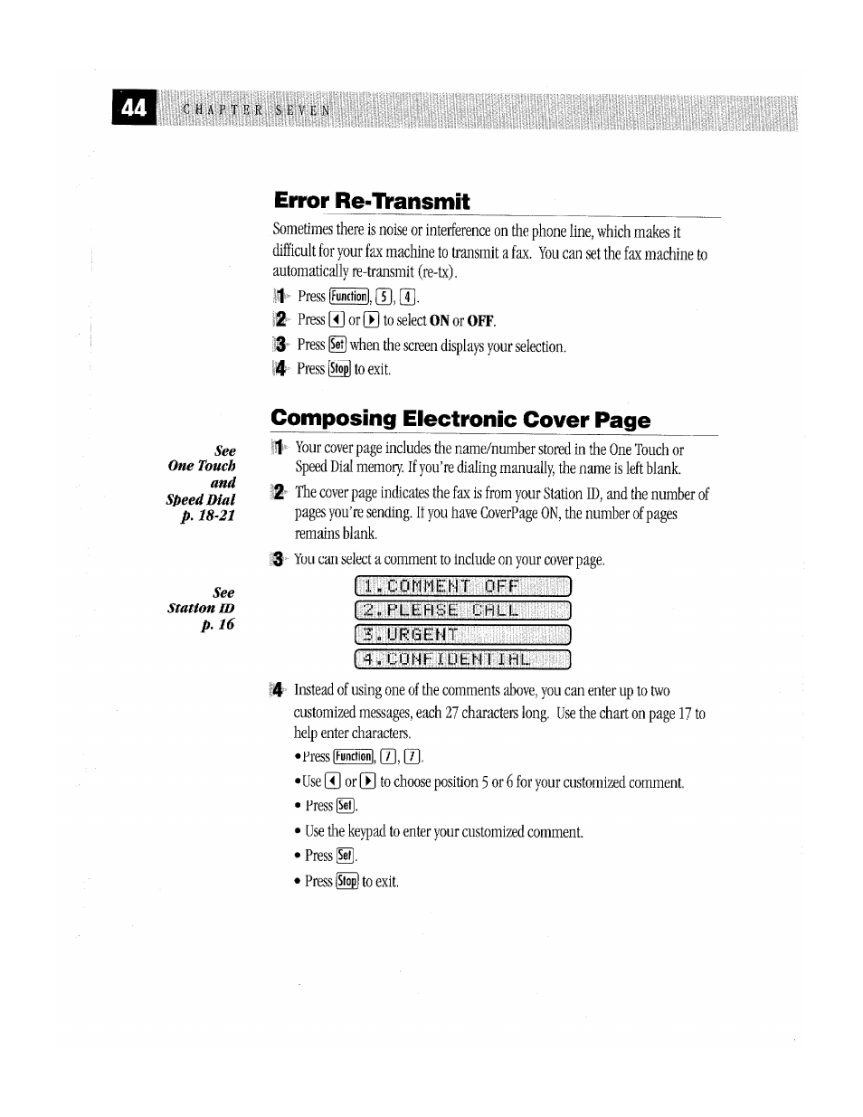 Error re-tvansmit, Composing electronic cover page, Ifunction], |t], [tl | Brother MFC-370MC User Manual | Page 52 / 108