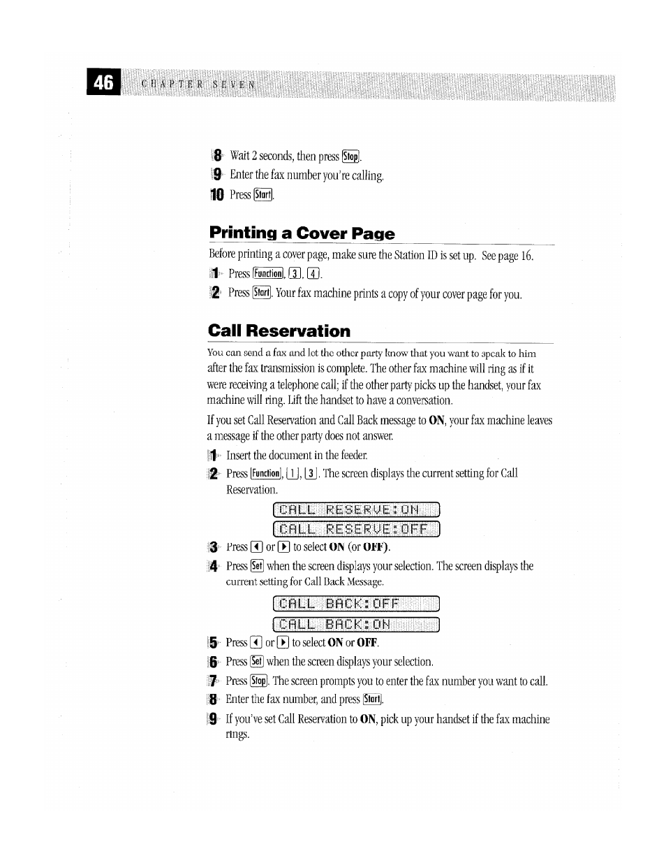 Call reservation, Printing a cover page | Brother MFC-370MC User Manual | Page 54 / 108