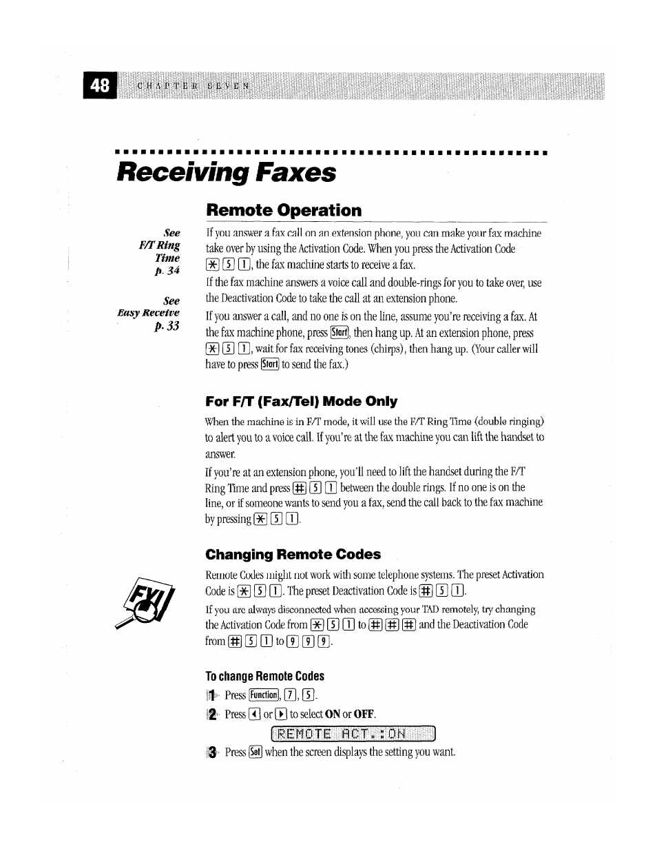 Receiving faxes, Remote operation, S [b q | X s s | Brother MFC-370MC User Manual | Page 56 / 108