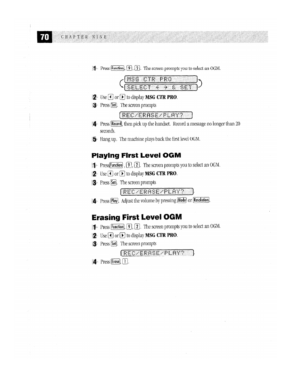 Erasing first level ogm, Playing first level ogm | Brother MFC-370MC User Manual | Page 78 / 108