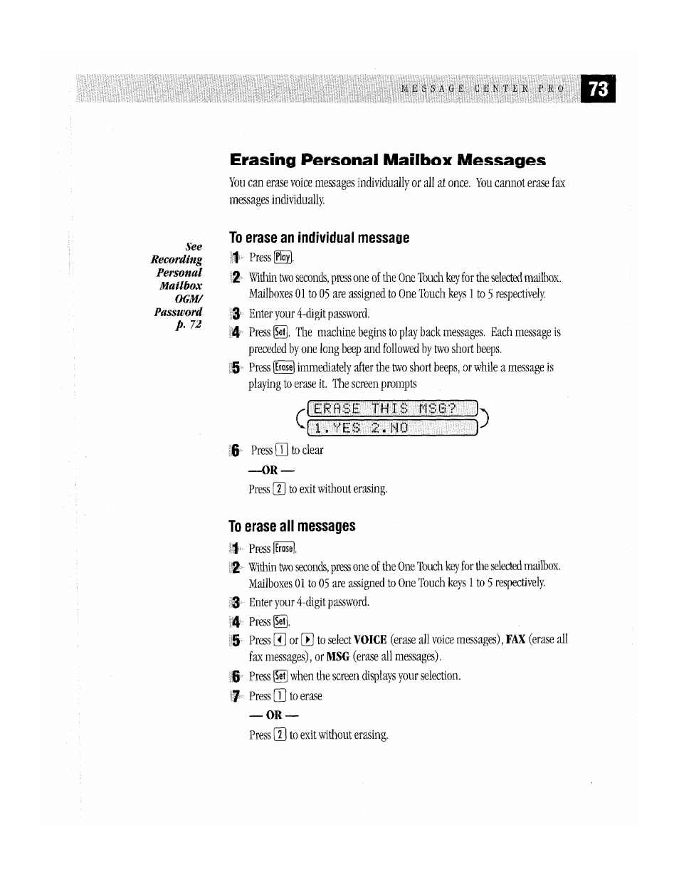 Erasing personal mailbox messages | Brother MFC-370MC User Manual | Page 81 / 108