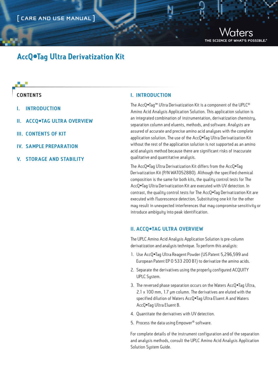 Waters AccQ-Tag Ultra Derivatization Kit User Manual | 3 pages