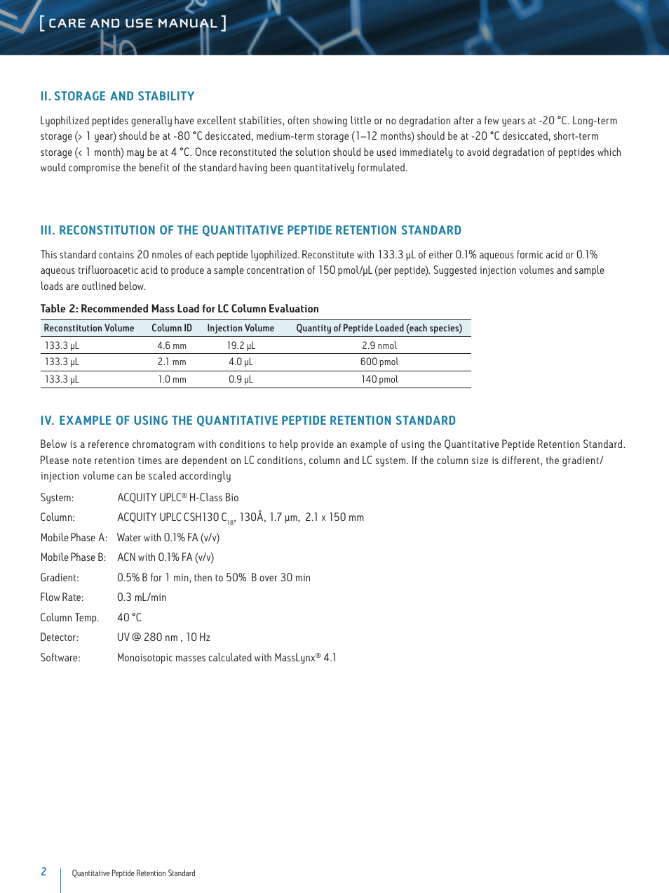 Care and use manual | Waters Quantitative Peptide Retention Standard User Manual | Page 2 / 3