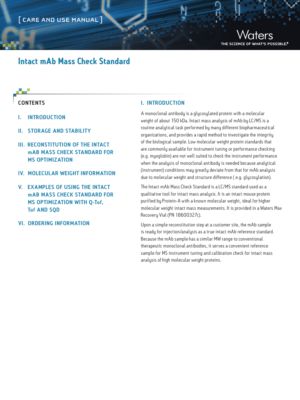 Waters Intact mAb Mass Check Standard User Manual | 3 pages