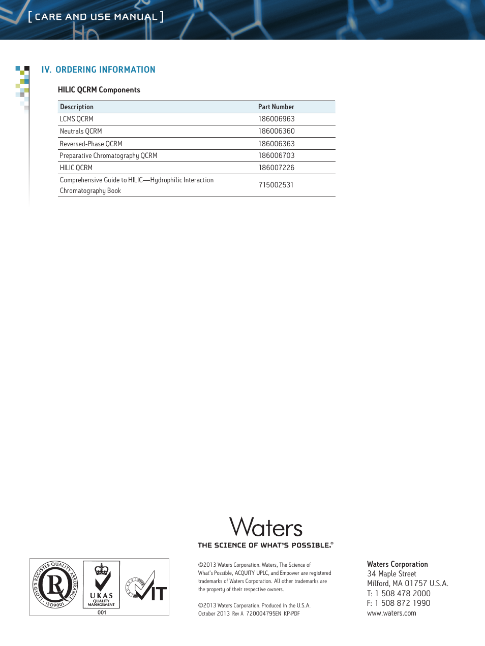 Care and use manual | Waters HILIC QC Reference Material User Manual | Page 3 / 3
