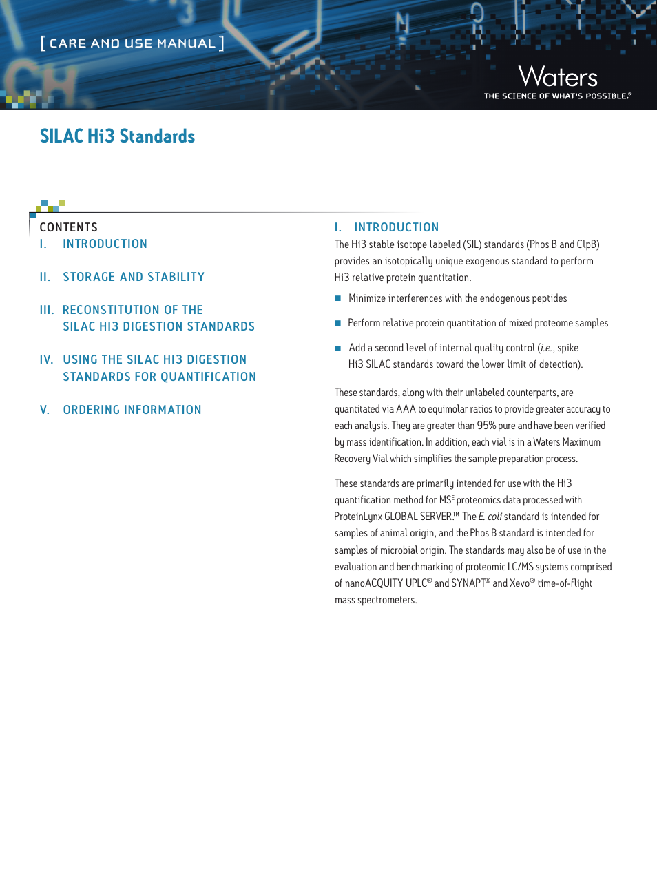 Waters SILAC Hi3 Standards User Manual | 4 pages