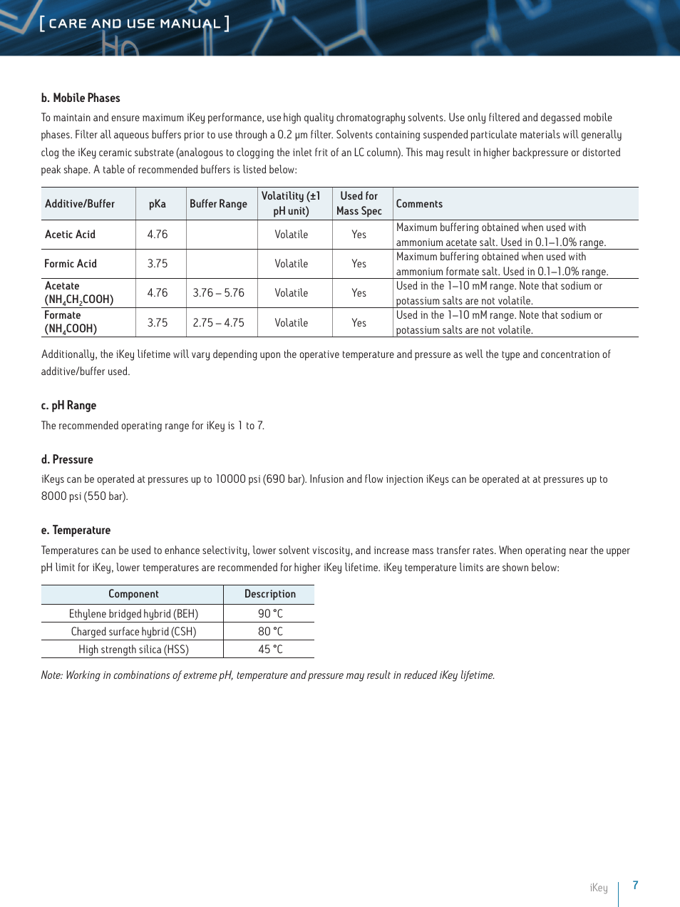 Care and use manual | Waters iKey User Manual | Page 7 / 11