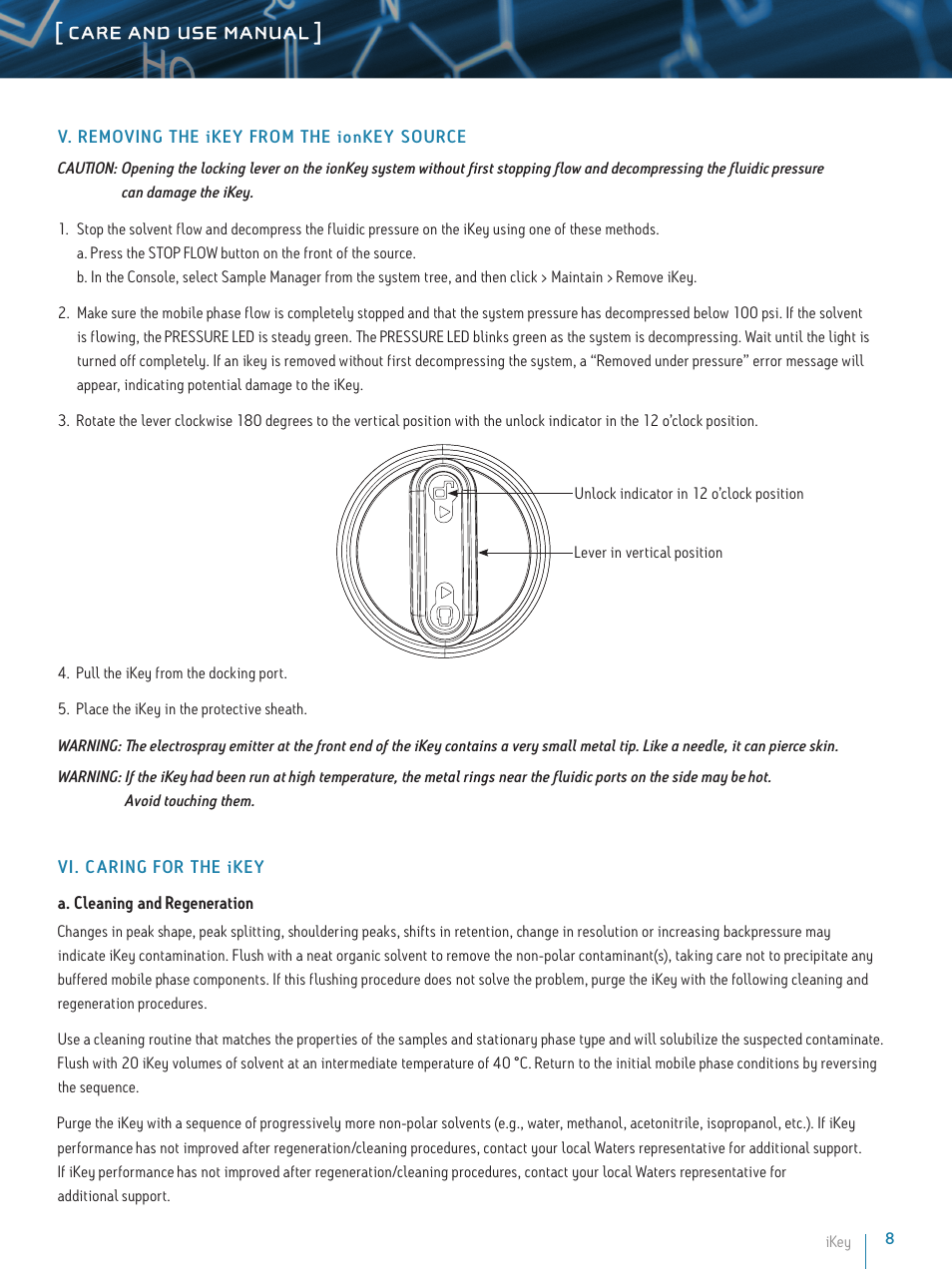 Care and use manual | Waters iKey User Manual | Page 8 / 11