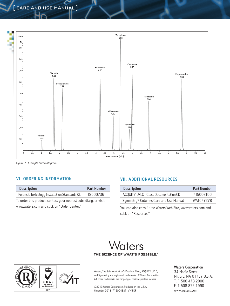 Care and use manual | Waters Forensic Toxicology Installation Standards Kit User Manual | Page 3 / 3