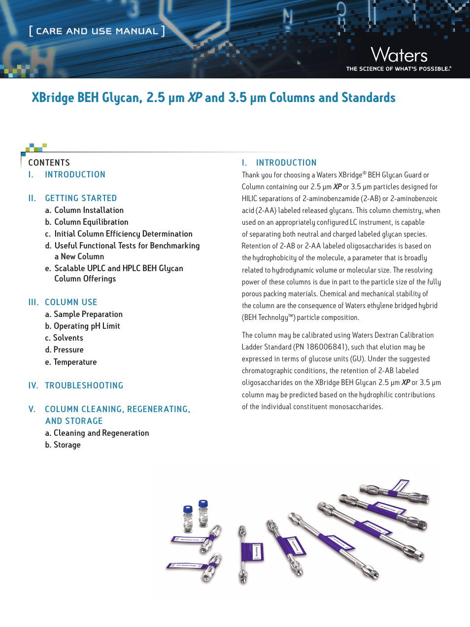 Waters XBridge BEH Glycan, 2.5 μm XP and 3.5 μm Columns and Standards User Manual | 6 pages