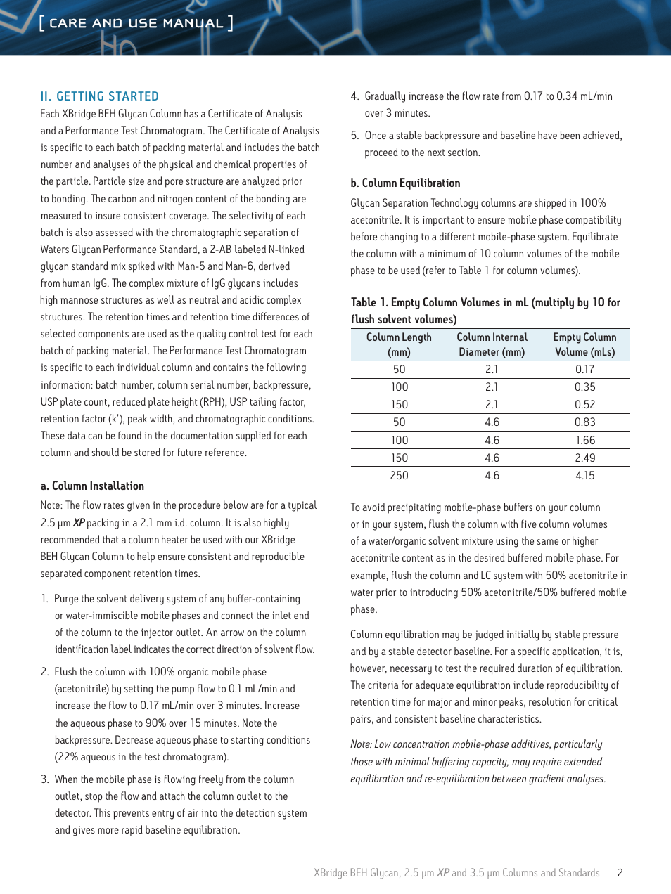 Care and use manual | Waters XBridge BEH Glycan, 2.5 μm XP and 3.5 μm Columns and Standards User Manual | Page 2 / 6