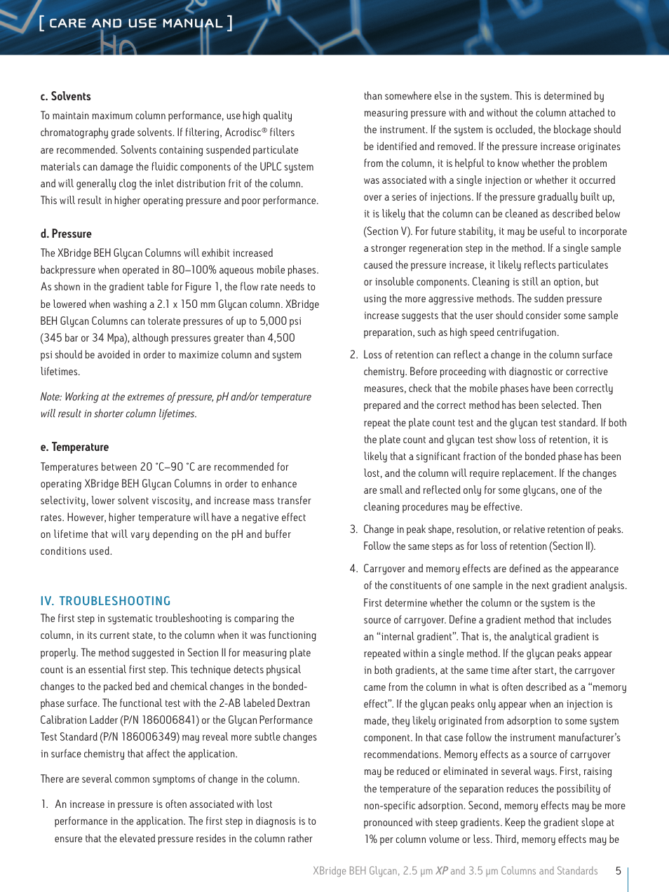 Care and use manual | Waters XBridge BEH Glycan, 2.5 μm XP and 3.5 μm Columns and Standards User Manual | Page 5 / 6