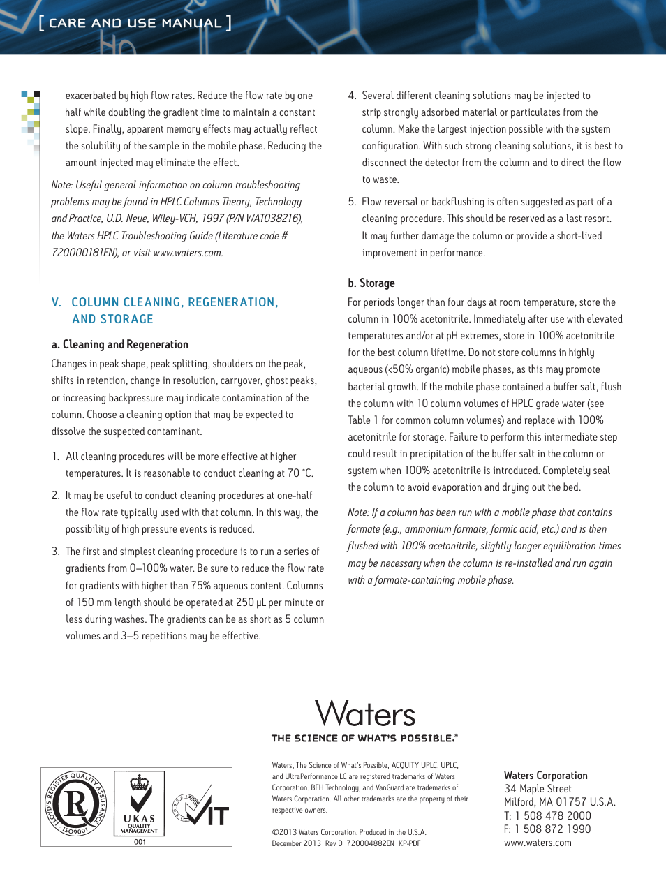 Care and use manual | Waters XBridge BEH Glycan, 2.5 μm XP and 3.5 μm Columns and Standards User Manual | Page 6 / 6