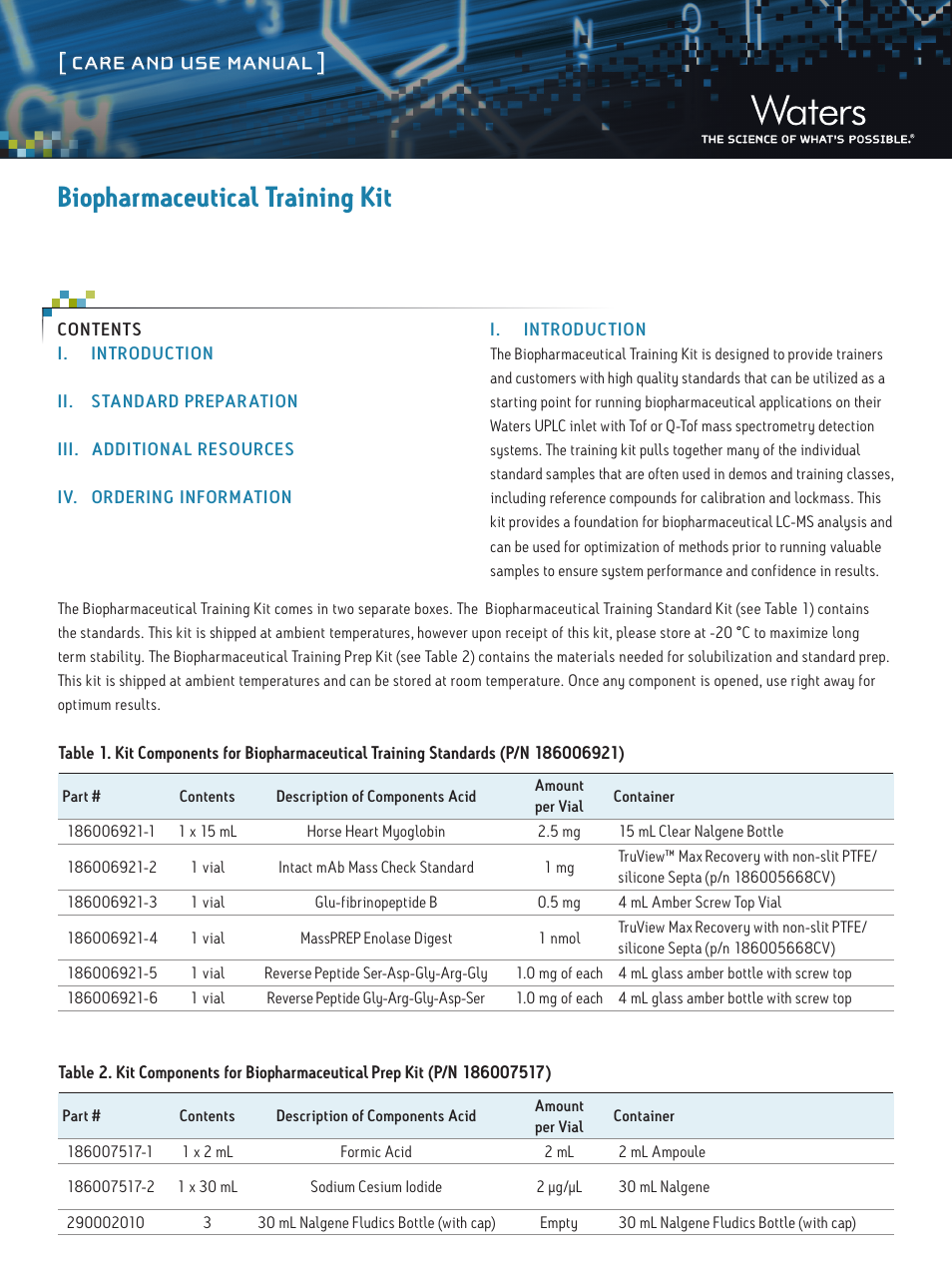 Waters Biopharmaceutical Training Kit User Manual | 5 pages