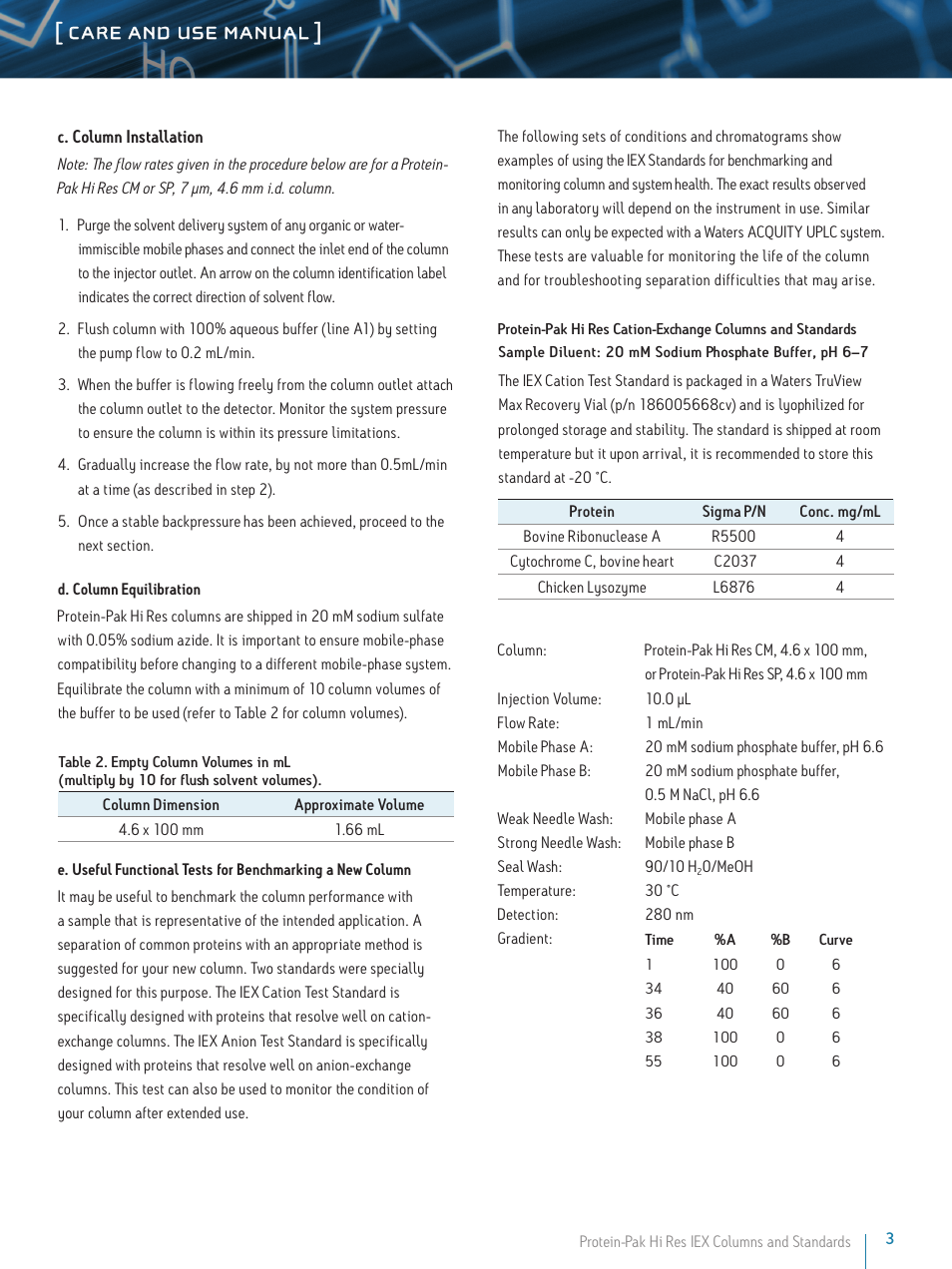 Care and use manual | Waters Protein-Pak Hi Res IEX Columns User Manual | Page 3 / 9