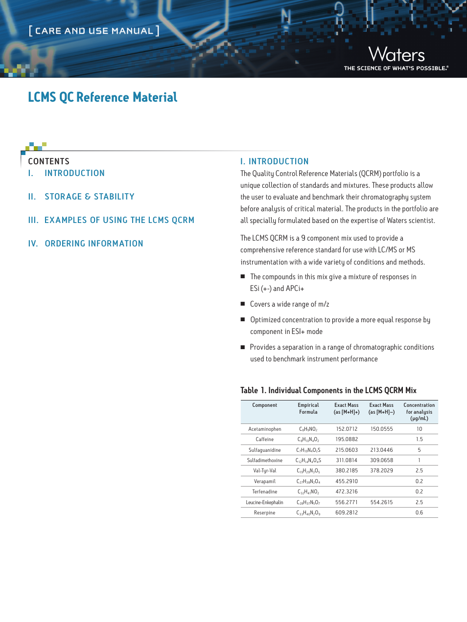 Waters LCMS Quality Control Reference Materials User Manual | 3 pages