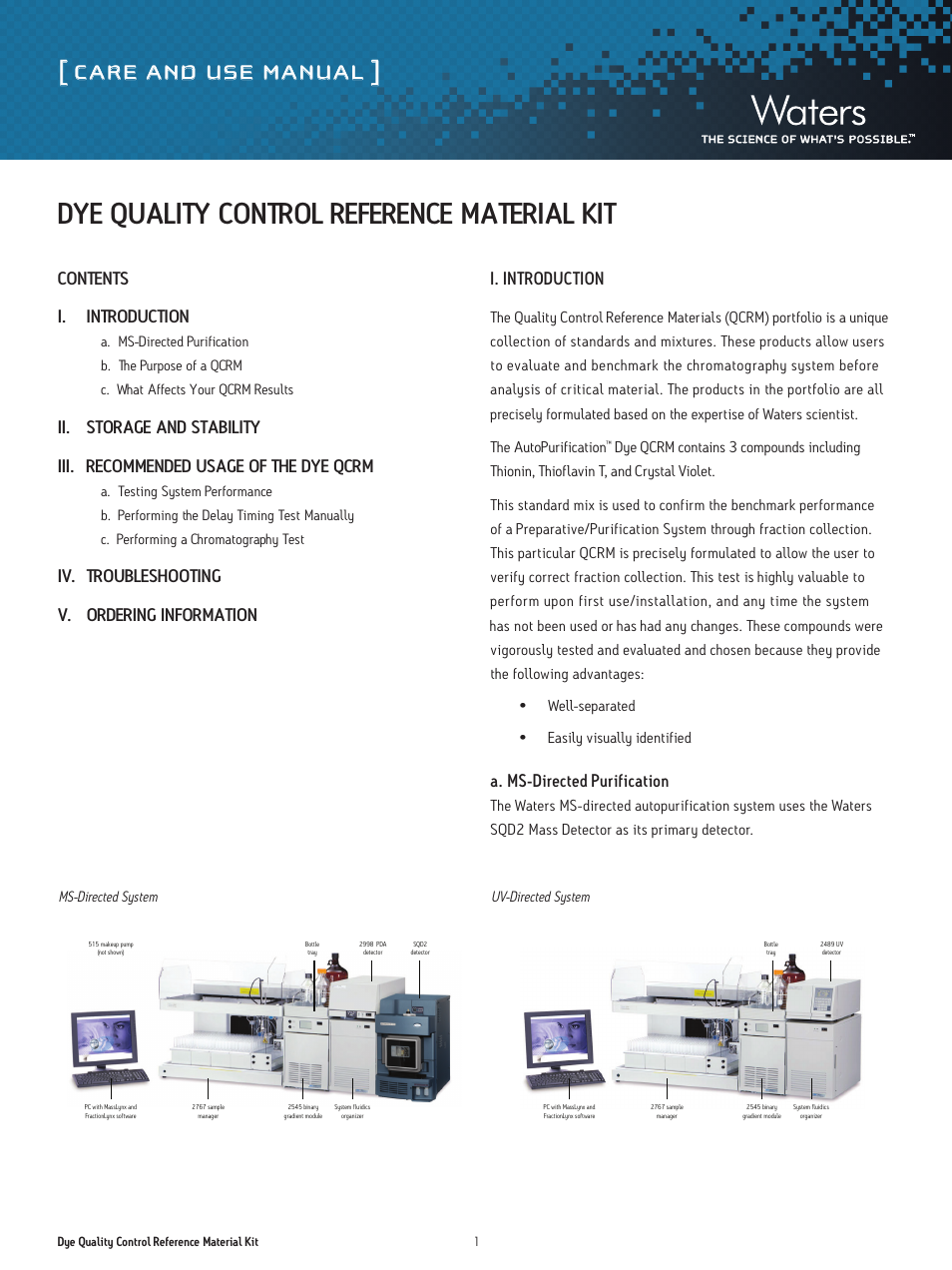 Waters Dye QCRM Kit User Manual | 8 pages