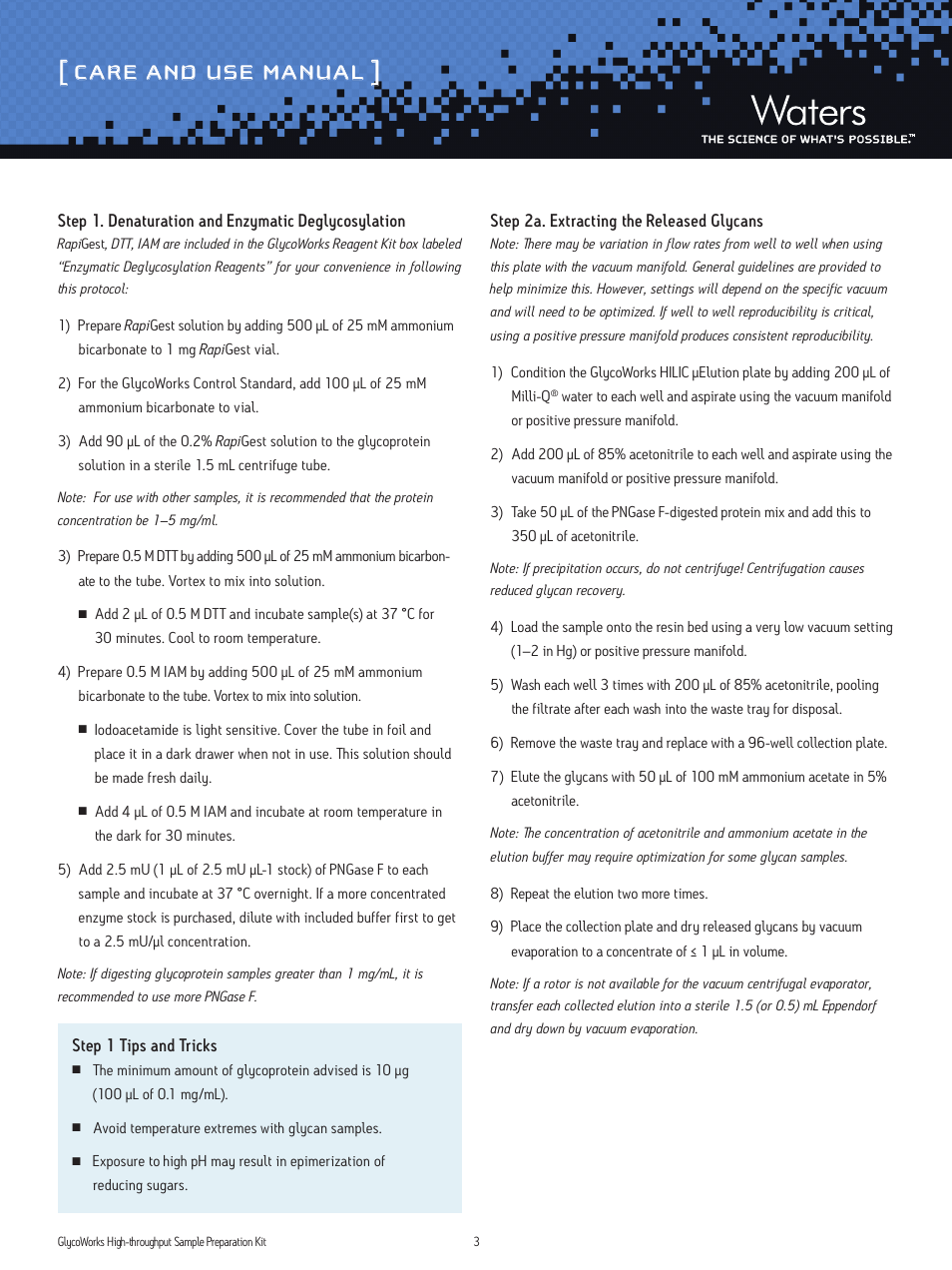 Care and use manual | Waters GlycoWorks High-throughput Sample Preparation Kit User Manual | Page 3 / 6