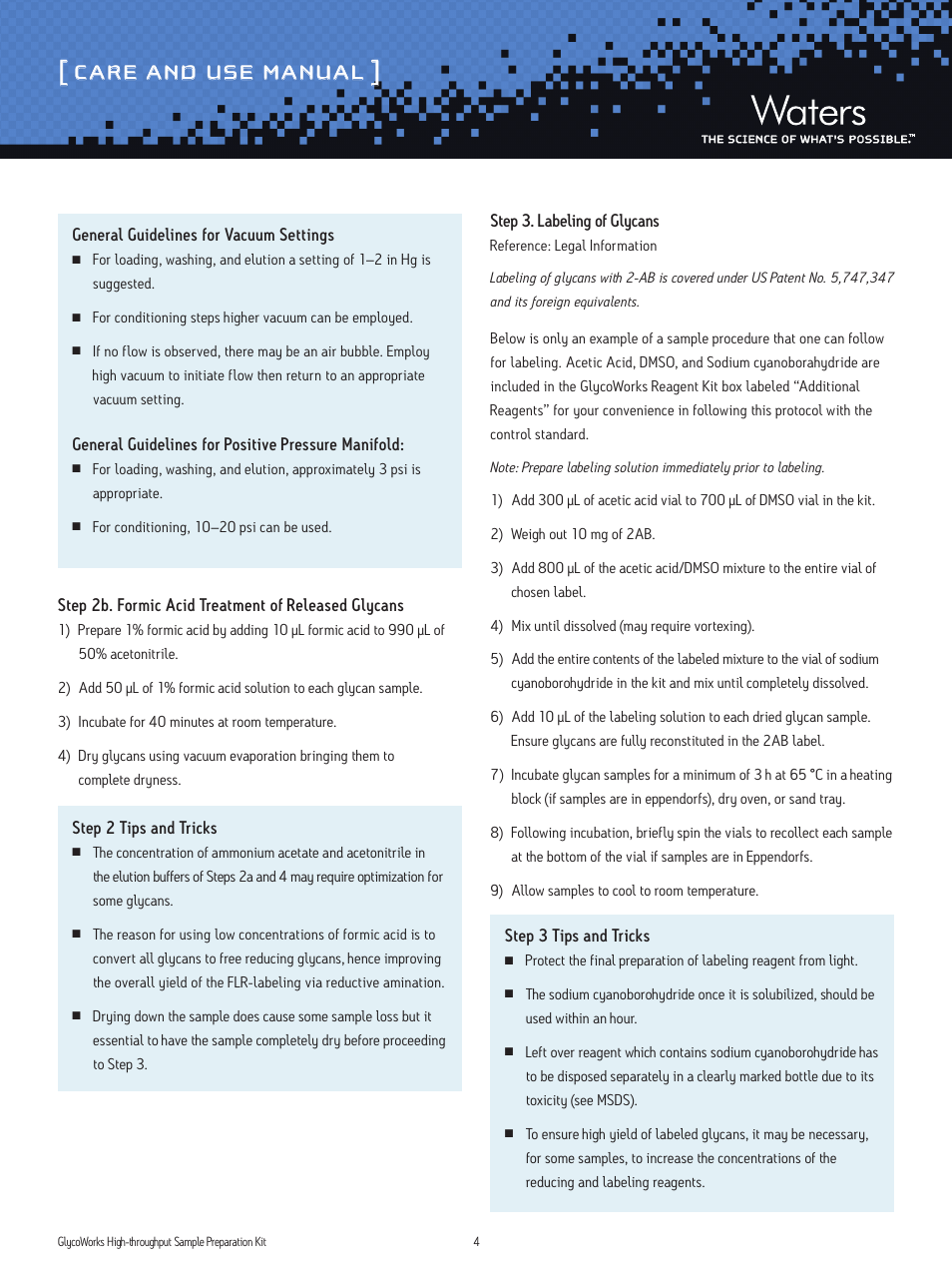 Care and use manual | Waters GlycoWorks High-throughput Sample Preparation Kit User Manual | Page 4 / 6