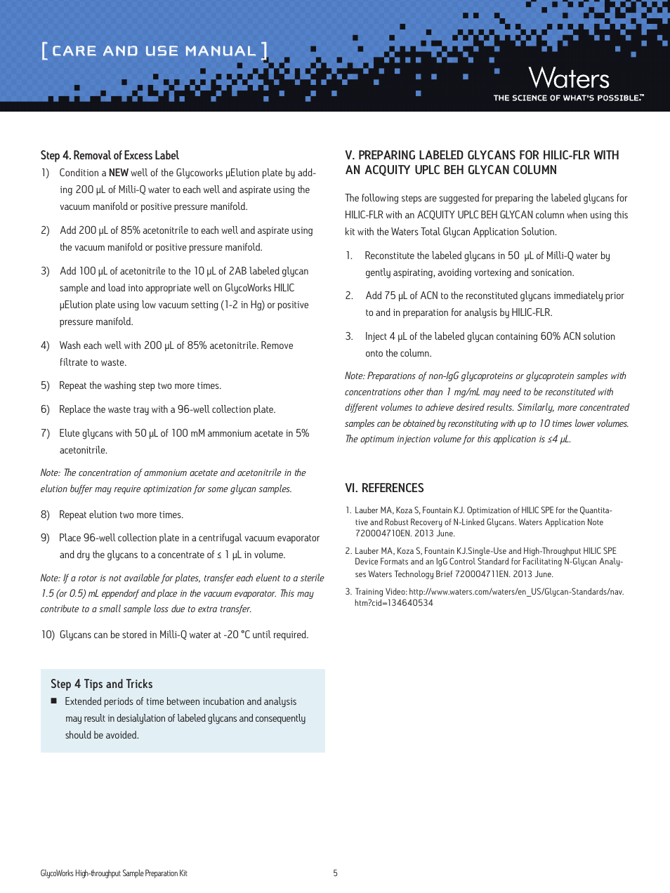 Care and use manual | Waters GlycoWorks High-throughput Sample Preparation Kit User Manual | Page 5 / 6