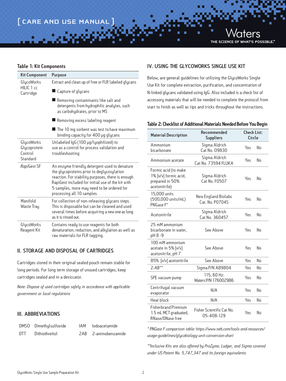 Care and use manual | Waters GlycoWorks Single Use Sample Preparation Kit User Manual | Page 2 / 6