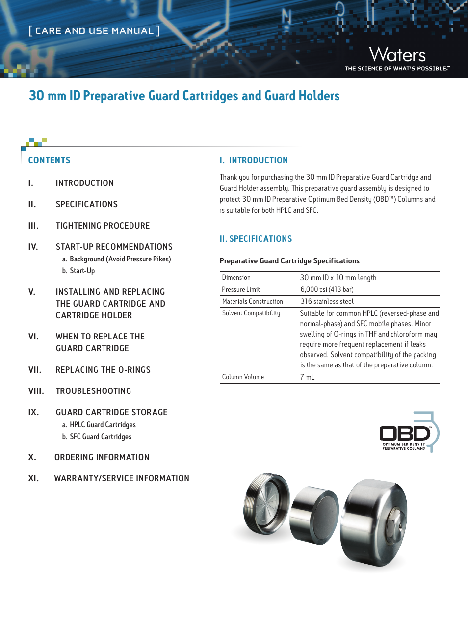 Waters 30 mm ID Preparative Guard Cartridges and Guard Holders User Manual | 5 pages