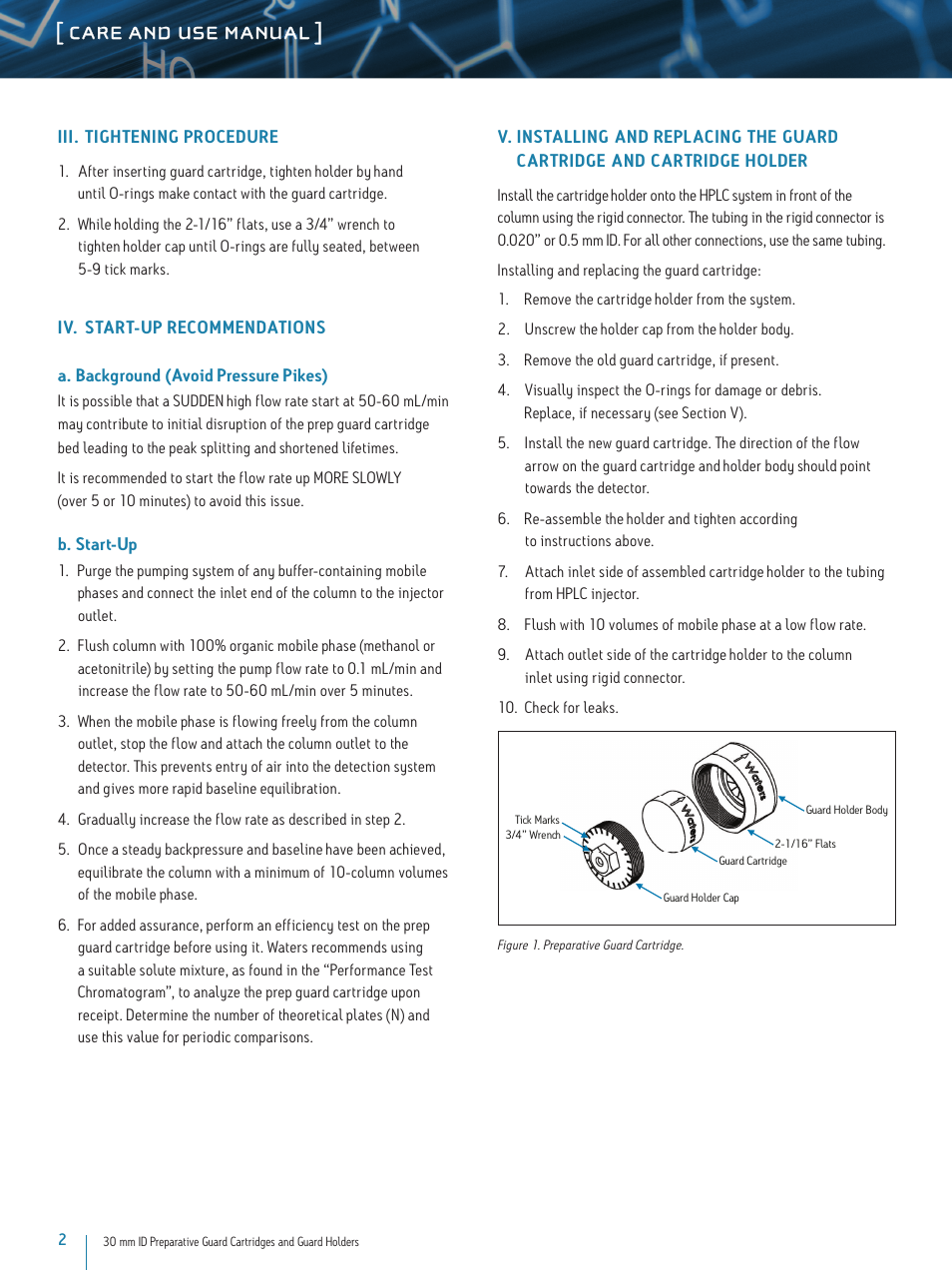 Care and use manual | Waters 30 mm ID Preparative Guard Cartridges and Guard Holders User Manual | Page 2 / 5
